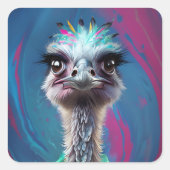 Ostrich themed  vierkante sticker (Voorkant)