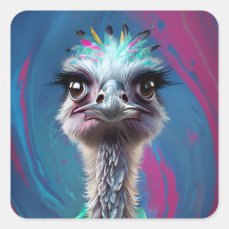 Ostrich themed  vierkante sticker