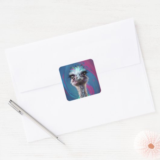 Ostrich themed  vierkante sticker (Envelop)