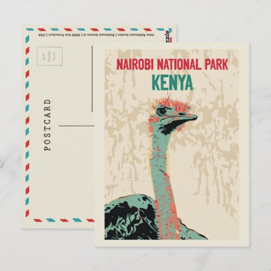 Ostrich uit Kenia, Nationaal Park Nairobi Briefkaart (Voorkant / Achterkant)