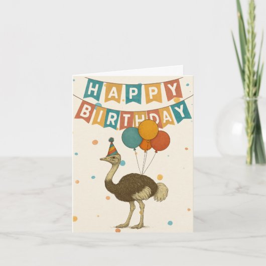 Ostrich Verjaardag Kaart – Fun Party Animal (Voorkant)