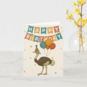 Ostrich Verjaardag Kaart – Fun Party Animal (Gele Bloem)