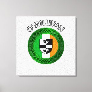 O'Sullivan Crest & Celtic Knot op Shamrock Canvas