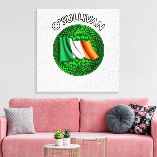 O'Sullivan Crest & Celtic Knot op Shamrock Canvas Afdruk (Insitu (Woonkamer))