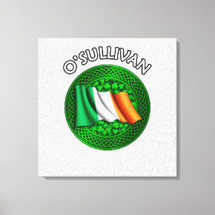 O'Sullivan Crest & Celtic Knot op Shamrock Canvas Afdruk