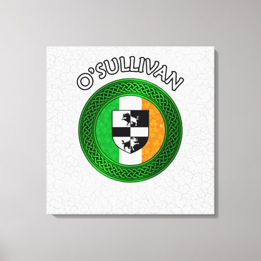 O'Sullivan Crest & Celtic Knot op Shamrock Canvas Afdruk (Voorkant)