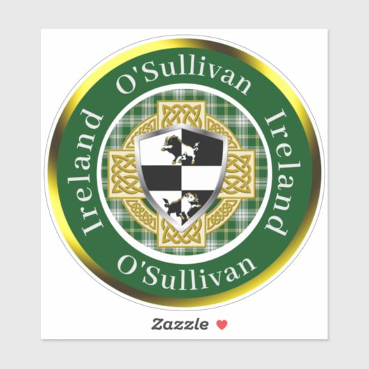 O'Sullivan Irish Shield/Celtic Cross Personalized Sticker (Vel)