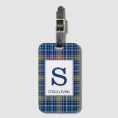 O'Sullivan Tartan Helder Blauw Plaid Patroon Bagagelabel (Voorkant (verticaal))