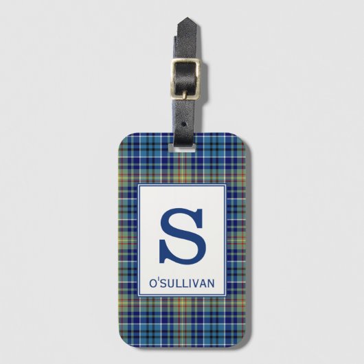 O'Sullivan Tartan Helder Blauw Plaid Patroon Bagagelabel (Voorkant (verticaal))