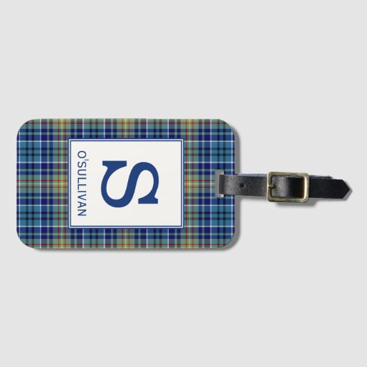 O'Sullivan Tartan Helder Blauw Plaid Patroon Bagagelabel (Voorkant (horizontaal))