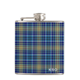 O'Sullivan Tartan Monogram Blauw en Groen Plaid Heupfles