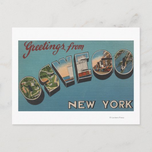 Oswego, New York - grote letterscènes Briefkaart (Voorkant)