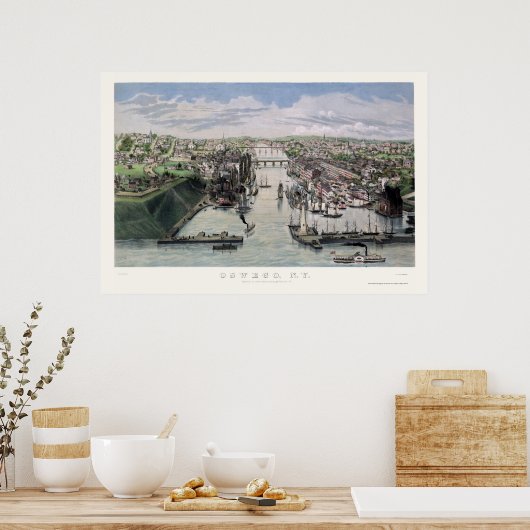Oswego, NY Panoramic Map - 1855 Poster (Keuken)