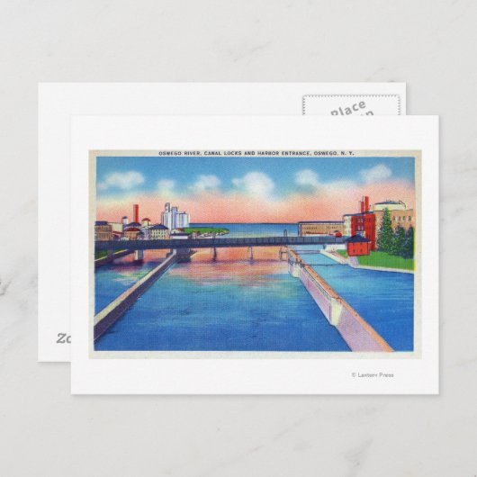 Oswego Uitzicht Canal Locks & Harbour Briefkaart (Voorkant / Achterkant)