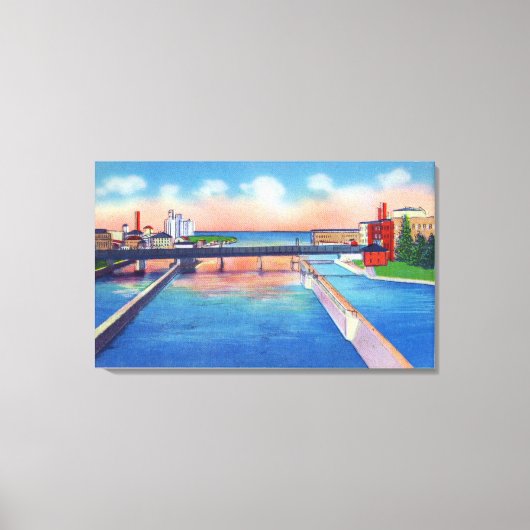 Oswego Uitzicht Canal Locks & Harbour Canvas Afdruk (Voorkant)