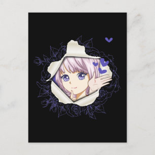 Otaku Anime Girl Kawaii Hearts Love Cute Manga Briefkaart