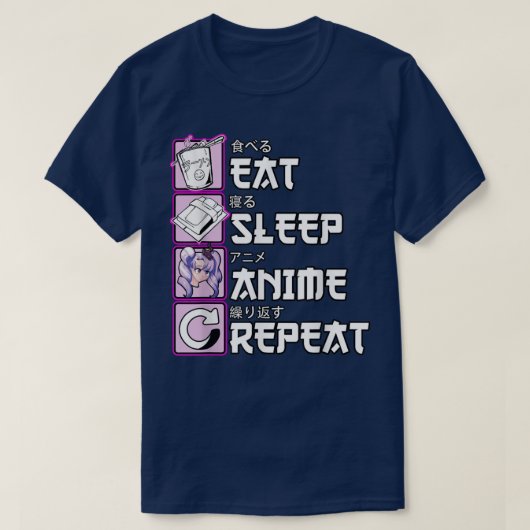Otaku Eat Sleep Anime Herhaal Cute Manga Animes T-shirt (Design voorkant)