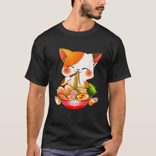 Otaku Lifestyle Threads Co Ramen Cat Anime Kawaii  T-shirt (Voorkant)