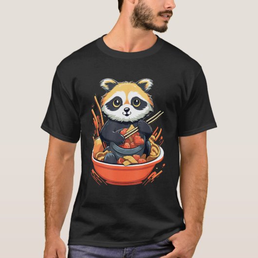 Otaku Raccoon Eet Japans Eten Ramen Noodles 13 T-shirt (Voorkant)