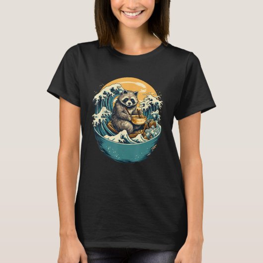 Otaku Raccoon Eet Japans Eten Ramen Noodles 6 T-shirt (Voorkant)