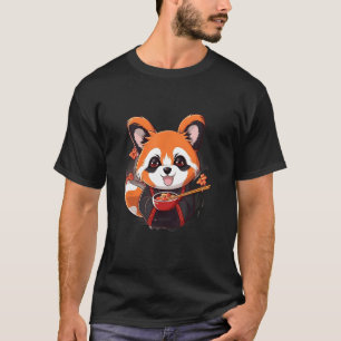Otaku Red Panda Eat Ramen Noodles Cherry Blossom T-shirt