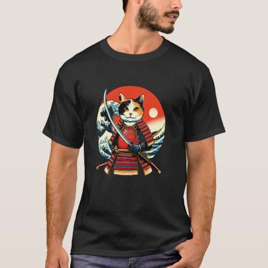 Otaku Schotse Kat Samurai T-shirt (Voorkant)