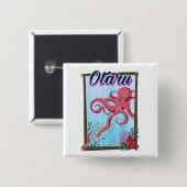 Otaru Japan Squid reisposter Vierkante Button 5,1 Cm (Voorkant /achterkant)