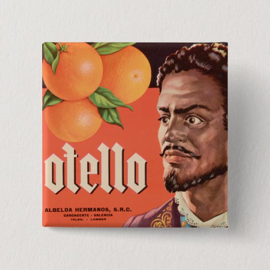 Otello Oranje Label Vierkante Button 5,1 Cm (Voorkant)