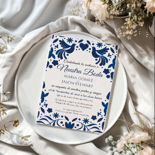 Otomi Blauw Bloemrijk Elegant Fiesta Spaans Huweli Kaart