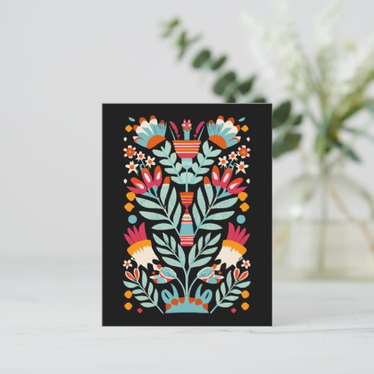 Otomi bloemenpatroon Mexicaanse bloemkunst Briefkaart (Staand voorkant)