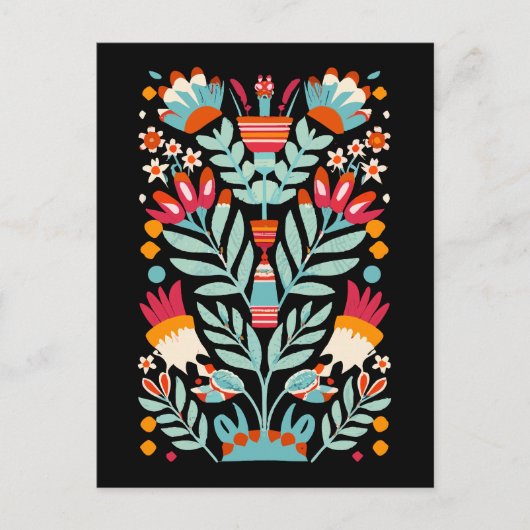 Otomi bloemenpatroon Mexicaanse bloemkunst Briefkaart (Voorkant)