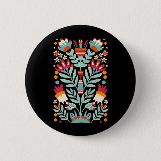 Otomi bloemenpatroon Mexicaanse bloemkunst Ronde Button 5,7 Cm (Voorkant)