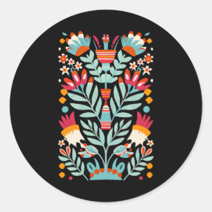 Otomi bloemenpatroon Mexicaanse bloemkunst Ronde Sticker