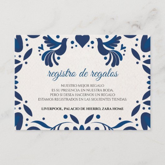Otomi Blue Floral Elegant Fiesta Spanish Wedding Informatiekaartje (Voorkant)