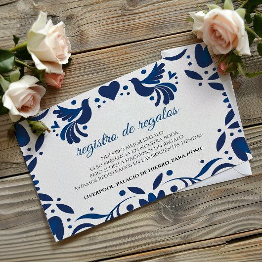 Otomi Blue Floral Elegant Fiesta Spanish Wedding Informatiekaartje