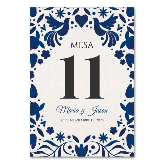Otomi Blue Floral Elegant Fiesta Spanish Wedding Kaart (Voorkant)