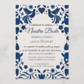 Otomi Blue Floral Elegant Fiesta Spanish Wedding Kaart (Voorkant)