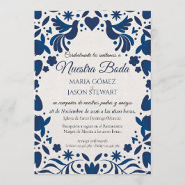 Otomi Blue Floral Elegant Fiesta Spanish Wedding Kaart