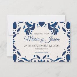 Otomi Blue Floral Elegant Fiesta Spanish Wedding Save The Date