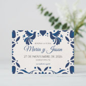 Otomi Blue Floral Elegant Fiesta Spanish Wedding Save The Date (Staand voorkant)