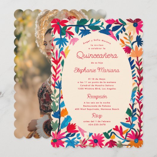 Otomi Mexicaanse borduurwerk vet kleurrijke quince Kaart (Voorkant / Achterkant)