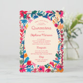 Otomi Mexicaanse borduurwerk vet kleurrijke quince Kaart (Staand voorkant)