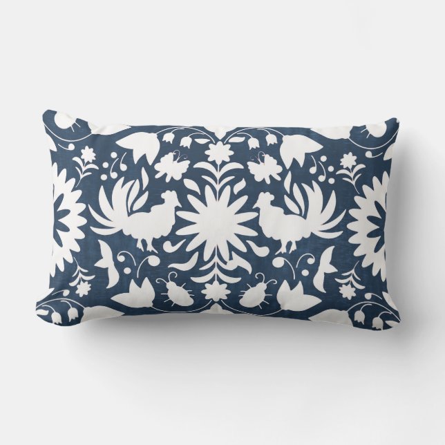 Otomi Print, Navy Blue en White Boho Sierkussen Kussen (Voorkant)