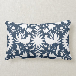 Otomi Print, Navy Blue en White Boho Sierkussen Kussen