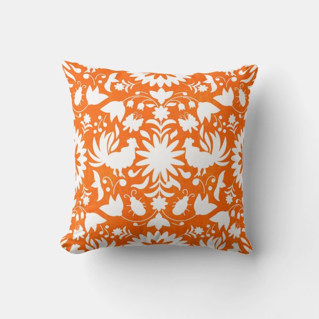 Otomi print, oranje & witte boho kussensloop kussen (Voorkant)
