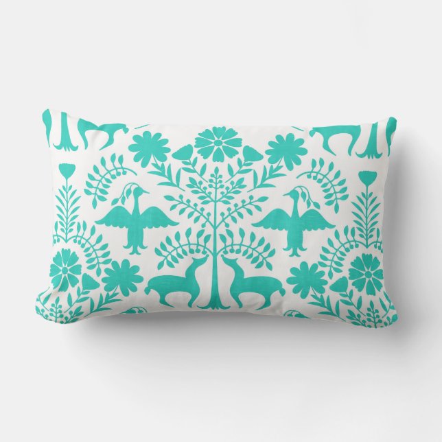 Otomi Print, White en Mint Boho Sierkussen Kussen (Voorkant)