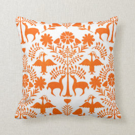 Otomi Print, White en Oranje Boho Sierkussen