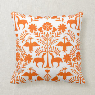 Otomi Print, White en Oranje Boho Sierkussen
