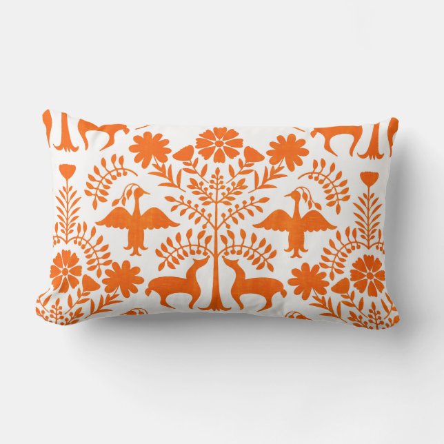 Otomi Print, White en Oranje Boho Sierkussen Kussen (Voorkant)