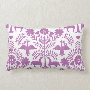 Otomi Print, White en Paars Boho Sierkussen Kussen